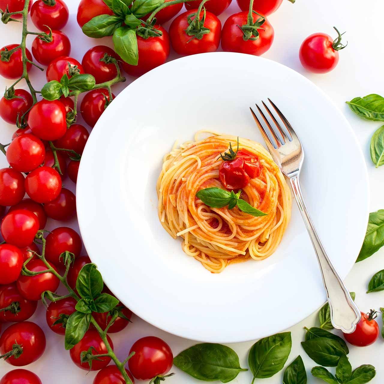 Spaghetti-mit-gerösteter-Tomatensauce